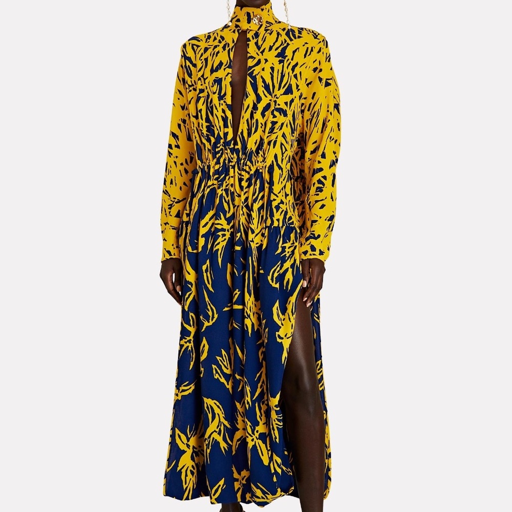 Proenza Schouler Degrade Yellow Floral Long Sleeve Dress